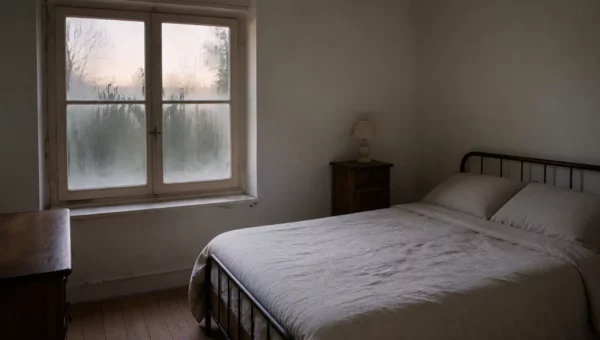 Chambre d'une maison ancienne avec de la condensation sur la fenêtre au petit matin